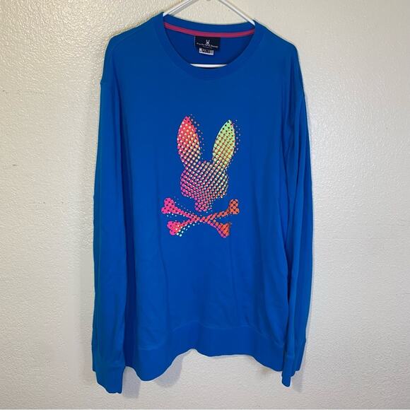 Psycho Bunny Mens Blue Neon Bunny Calle Cotton Sweatshirt Size 3XL NWOT - Picture 1 of 6